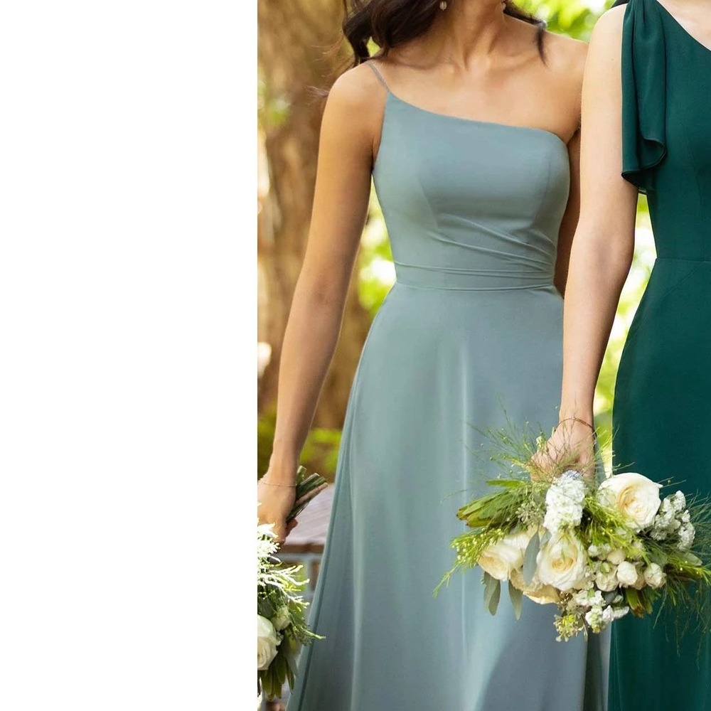 Sorella Vita Bridesmaid Gown 9500 Womens 10 Sage Green One Shoulder Chiffon EUC